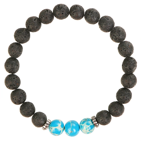 Bracciale Di Perle In Pietra Volcanica Di Lava Naturale Con Turchese Energia Yoga Elastico Gioielli Fatti A Mano Per Uomini E Donne