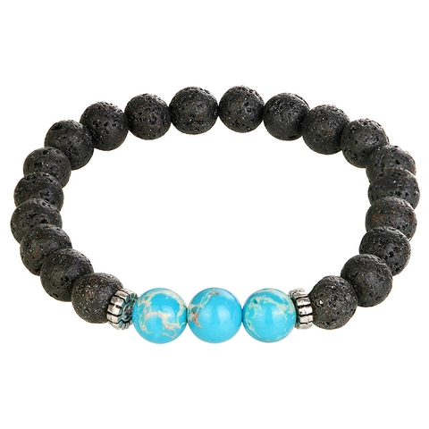 Natur Lava Vulkanstein Perlenarmband Mit Türkis Energie Yoga Elastisch Handgemachter Schmuck Für Damen Und Herren