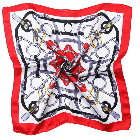 Satin Square Scarf Floral Equestrian Chain Pattern Elegant Fashion Neckwear Headscarf Hair Band Accessory For Women