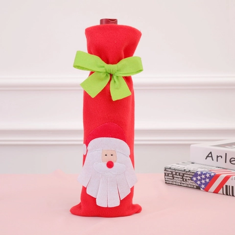 Christmas Wine Bottle Cover Felt Santa Reindeer Christmas Tree Pattern Green Bow Holiday Table Decoration Novelty Bag
