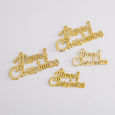 Merry Christmas Sign Pendants Plastic Metallic Texture Hollow Hanging Decorations For Christmas Tree Wreath Party Decor