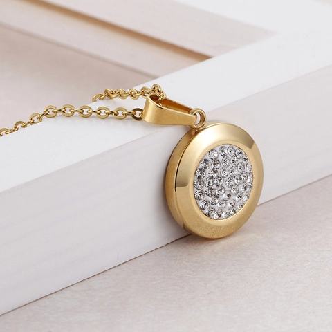 Round Circle Rhinestone Necklace And Earrings Stainless Steel Jewelry Fashion Geometric Accessories For Women