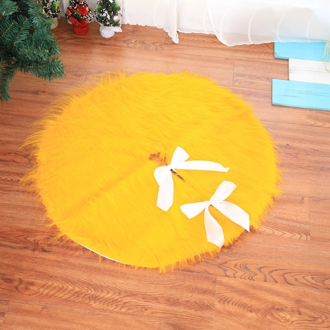 Falda Dorada Para Árbol De Navidad De Felpa Larga Con Lazos De Satén Blanco Para Decoración Festiva