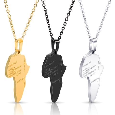 Collar Colgante Mapa África Acero Inoxidable Nombres Ciudades Grabados Joyas Moda Hip Hop Hombre Mujer