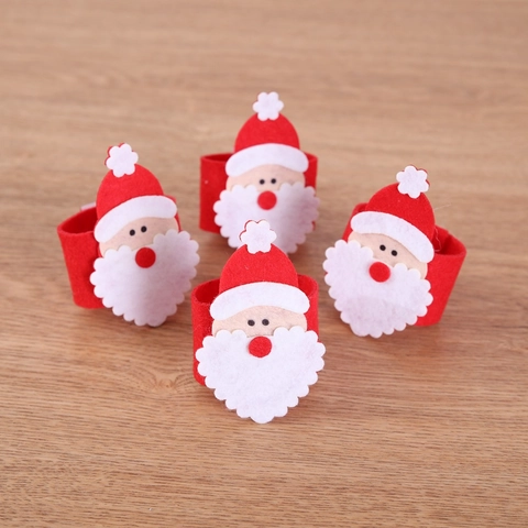 Christmas Napkin Rings Santa Claus Felt Fabric Festive Dining Table Decoration Red White Holiday Party Supplies Buckle