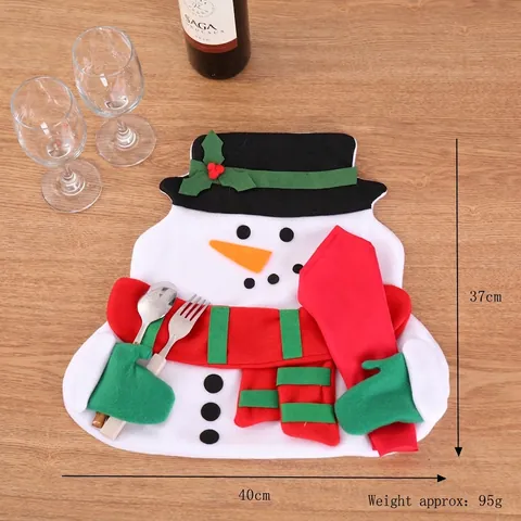 Christmas Placemat Featuring Santa Claus And Snowman Felt Mat With Cutlery Pocket For Holiday Table Decoration Home Decor