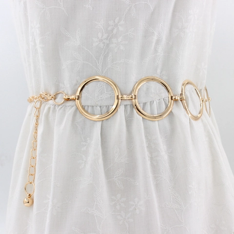 Ceinture Chaîne Métal Femme Élégante Grands Anneaux Ronds Chaîne De Taille Réglable Pour Décoration De Robe Mode