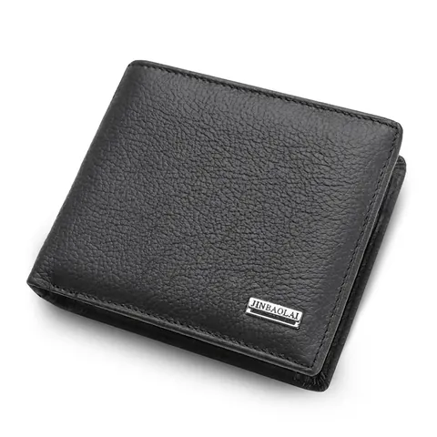 Genuine Cowhide Leather Men Wallet Short Business Purse Litchi Grain Multi Card Slots Coin Pocket ID Window Zipper