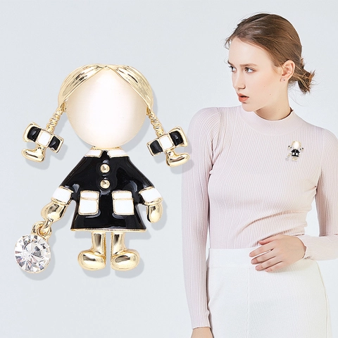 Süße Cartoon Mädchen Brosche Legierung Emaille Katzenauge Stein Strass Inlay Mode Kleidung Accessoires Frauen Lolita Stil