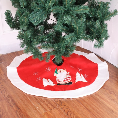 Hochwertige Bestickte Weihnachtsbaumdecke Rund Rot Weiß Weihnachtsmann Schneeflocke Baummatte Für Feiertags Heimparty Dekoration