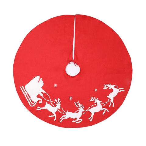 Christmas Tree Skirt Non Woven Fabric Reindeer Santa Claus Silhouette Round Red White Holiday Floor Mat Decoration