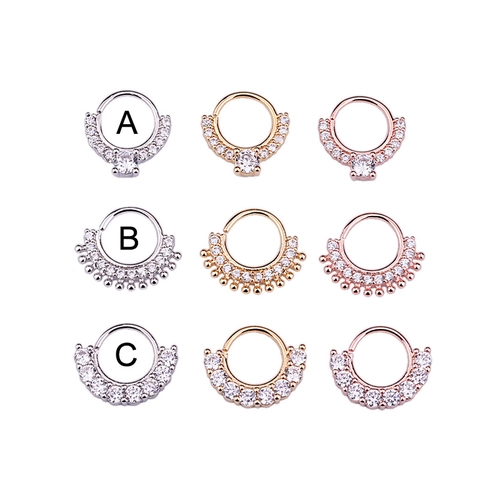 Nose Ring Septum Piercing Jewelry Copper Cubic Zirconia Micro Paved Indian Style Cartilage Earring Hoop Clicker For Women