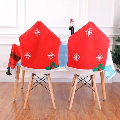 Christmas Chair Back Cover Non-woven Fabric Snowflake Holly Leaf Santa Hat Shape Dining Room Party Decor