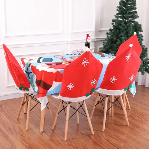 Christmas Chair Back Cover Non-woven Fabric Snowflake Holly Leaf Santa Hat Shape Dining Room Party Decor