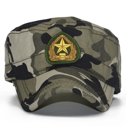 Cappello Cadet a Cima Piatta Stile Militare Mimetico per Uomo Donna in Cotone Traspirante Regolabile Cappello Tattico Outdoor con Distintivo Stella