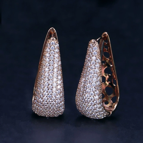 Lussuosi Orecchini a Goccia con Zirconia Pave per Donna in Rame Micro Intarsiato Oro Rosa Argento Placcato Orecchini Pendenti Gioielli