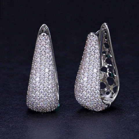 Lussuosi Orecchini a Goccia con Zirconia Pave per Donna in Rame Micro Intarsiato Oro Rosa Argento Placcato Orecchini Pendenti Gioielli