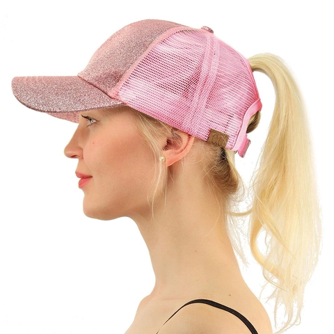 Cappellino Da Baseball Con Coda Di Cavallo Glitter Mesh Trucker Hat Regolabile Traspirante Moda Donna