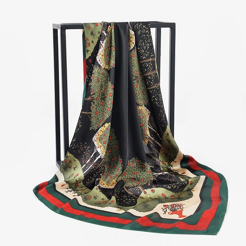 Elegante Grande Sciarpa Quadrata Da Donna Sensazione Raso Raso Collo Testa Avvolgere Stampa Floreale Piuma Accessorio Moda