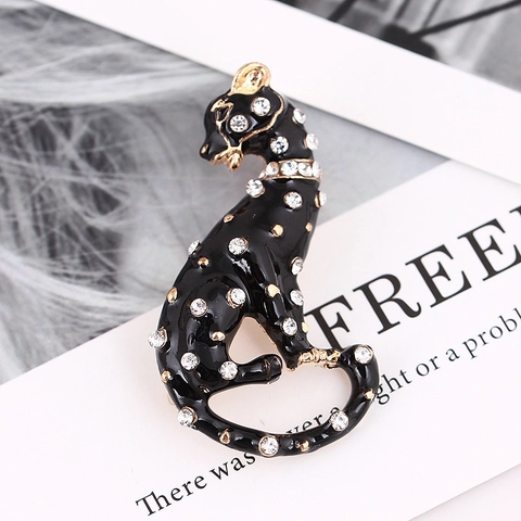 Spilla Leopardo In Lega Strass Smalto Pin Pantera Seduta Per Uomo Donna Abito Bavero Sciarpa Gioielli Di Moda