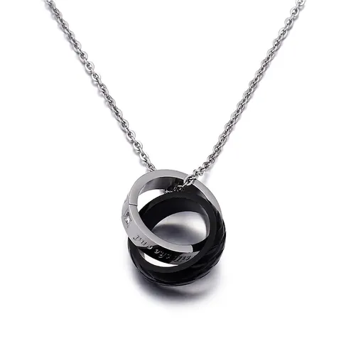 Couple Interlocking Double Ring Pendant Necklace Stainless Steel Letter Print Love You Till The End Zirconia Jewelry