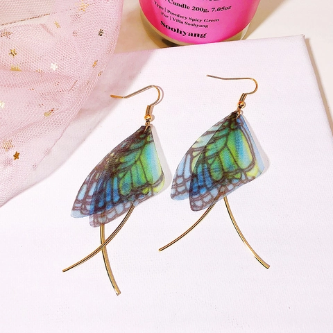 Fairy Butterfly Wing Dangle Earrings Translucent Mesh Cicada Wing Alloy Tassel Faux Artificial Pearl Drop Forest Style Elegant