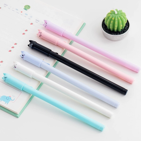 Cute Cartoon Cat Gel Pens Black Ink Needle Tip Plastic School Office Stationery Student Writing Supplies Macaron Colors