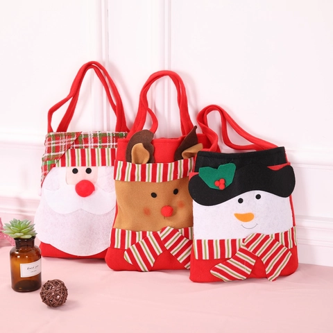 Christmas Gift Bags Santa Snowman Reindeer Felt Non-Woven Candy Bags Holiday Decoration Tote Handle