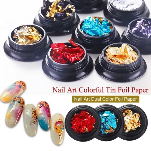 Nagelkunst Folienflocken Metallische Zinnfolienaufkleber Doppelseitig Ultradünn Unregelmäßig Für Maniküre DIY Dekorationen