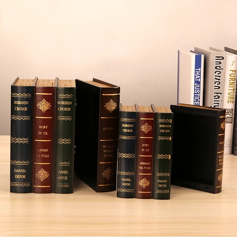 Caja De Almacenamiento De Libros Falsos Vintage MDF Estilo Europeo Adorno De Escritorio Decorativo Diseño De Literatura Clásica