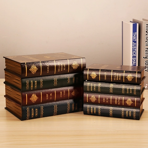 Caja De Almacenamiento De Libros Falsos Vintage MDF Estilo Europeo Adorno De Escritorio Decorativo Diseño De Literatura Clásica