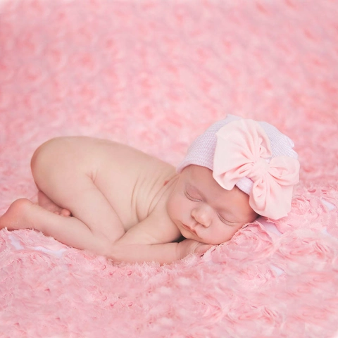 Berretto In Maglia Per Neonata Ospedale Cappello Grande Fiocco In Chiffon A Righe Morbido
