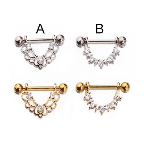 Gioielli Per Piercing Scudo Capezzolo In Acciaio Inossidabile 316L Intarsiato In Rame Zirconia Cubica Forma Di Scudo Moda