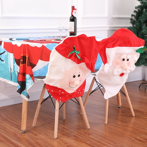 Housses De Chaise De Noël Flanelle Père Et Mère Noël Motif Décoration De Table De Salle À Manger Fête Maison