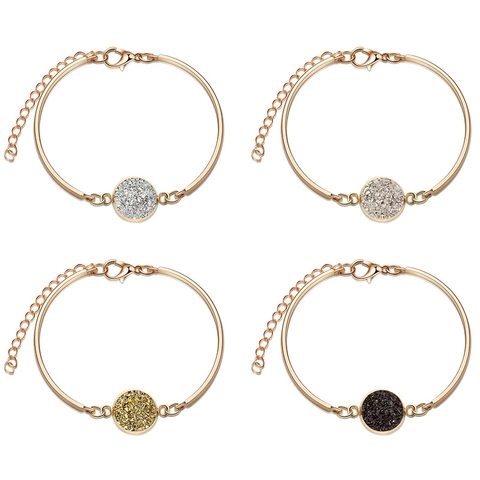 Bracelet Pierre Druzy Ronde Pour Femme Grappe Cristal Coloré Alliage Chaîne Réglable Bijoux Boho