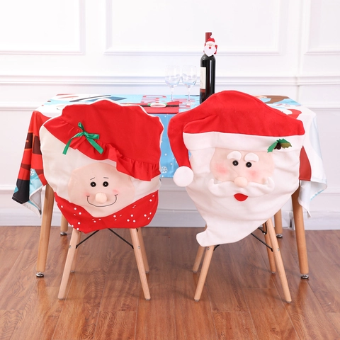 Housses De Chaise De Noël Flanelle Père Et Mère Noël Motif Décoration De Table De Salle À Manger Fête Maison