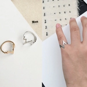 Minimalistischer EKG Herzschlag Puls Linie Legierung Ring Verstellbar Offen Zickzack Blitz Design Mode Schmuck Paare