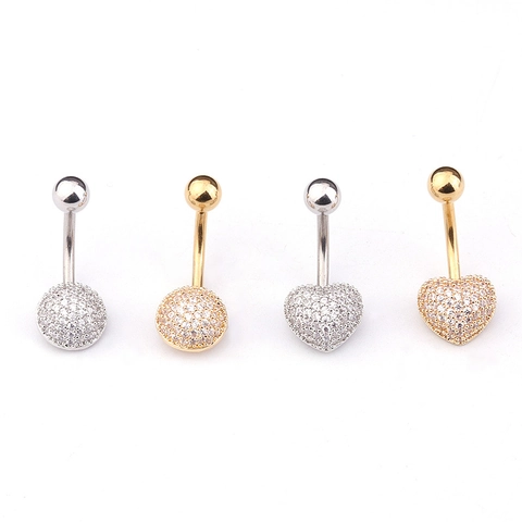 Belly Ring 316L Stainless Steel Zircon Inlaid Heart Round Navel Piercing Jewelry For Women