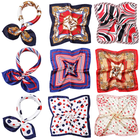 Donna Raso Quadrato Sciarpa Setosa Collo Capelli Borsa Accessorio Professionale Uniforme Vintage Stampato Moda Sciarpa
