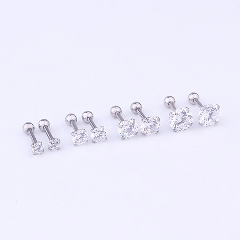 Orecchini A Lobo Per Cartilagine In Acciaio Inossidabile Con Zirconia Cubica Rotonda Piercing Con Chiusura A Vite