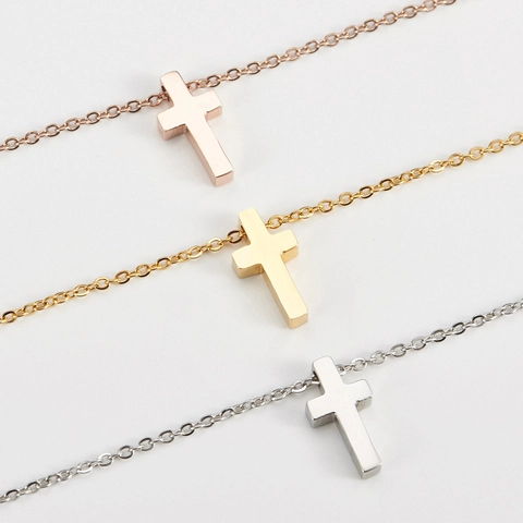 Minimalistische Kruis Hanger Ketting Titanium Staal 18K Verguld Verstelbare O-Ketting Religieuze Sieraden Vrouwen