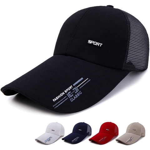 Sport Baseballkappe Polyester Mesh Rücken Atmungsaktiv Trucker Hut Lange Krempe Sonnenschutz Verstellbar Für Herren Damen