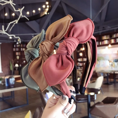 Solid Color Fabric Wrapped Bow Headband Thin Sweet Rabbit Ear Bowknot Hair Hoop Non Slip Korean Style Hair Accessories For Women