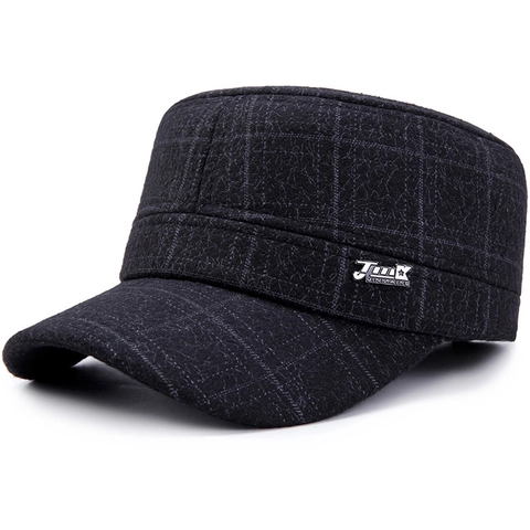 Herren Schirmmütze Militärstil Karomuster Mit Faltbaren Ohrenklappen Verdickt Warm Winter Flat Top Outdoor Baumwollmischung