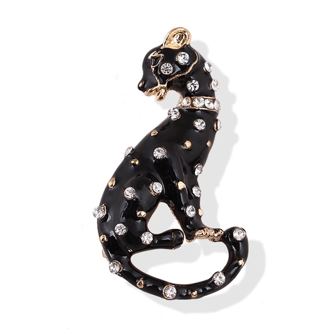 Spilla Leopardo In Lega Strass Smalto Pin Pantera Seduta Per Uomo Donna Abito Bavero Sciarpa Gioielli Di Moda