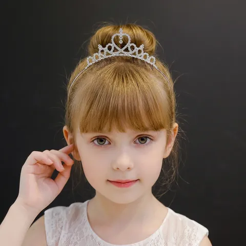 Kinder Strass Krone Tiara Herzform Funkelnde Legierung Kristall Stirnband Prinzessin Haarschmuck Für Geburtstagsparty