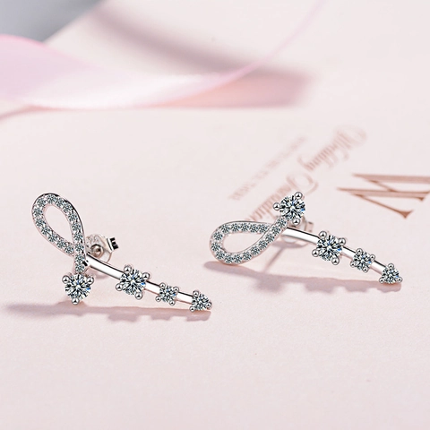 Copper Zirconia Infinity Drop Earrings For Women Korean Style Silver Plated Inlaid Stud Earrings Jewelry Daily Gift