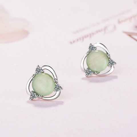 Copper Flower Stud Earrings With Artificial Cat Eye Stone And Rhinestone Fashion Jewelry For Women Elegant Earring Jewelry