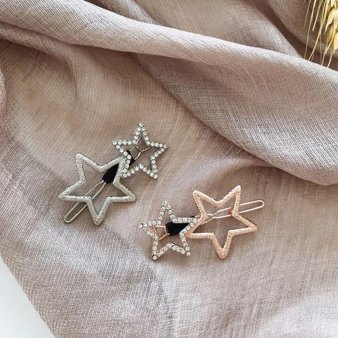 Mollette Per Capelli A Doppia Stella Cava Strass Lucidi Lega Metallo Fermagli Elegante Accessorio Per Acconciatura Donna