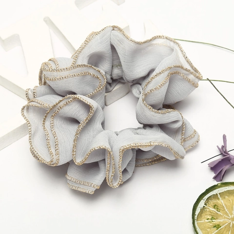 Elegant Chiffon Scrunchies Double Layer Gold Trim Elastic Hair Ties Simple Hairbands Women Girls Daily Headwear